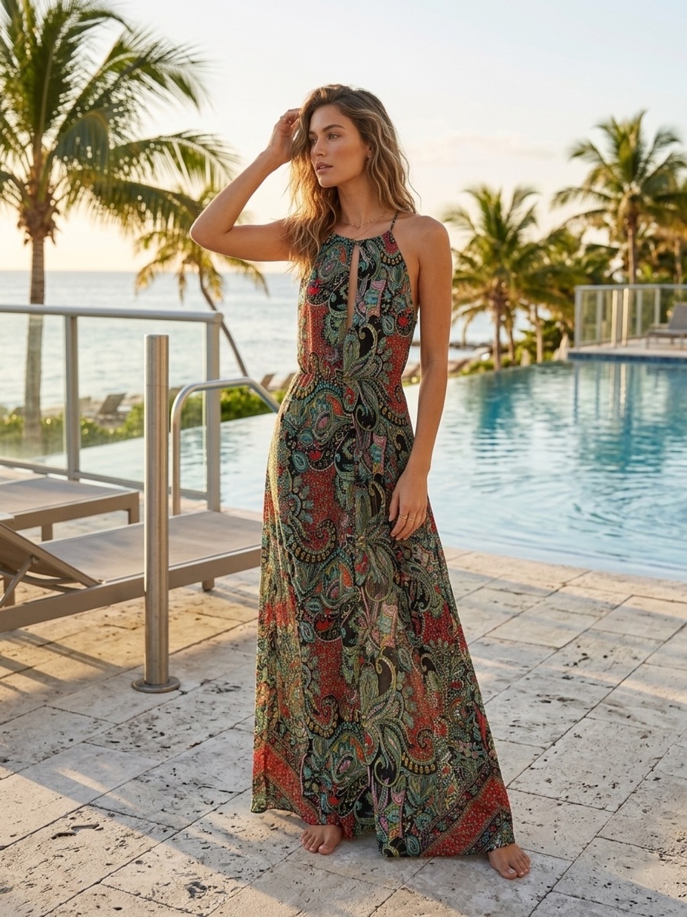 Bohemian Paisley Halter Maxi Dress in Multi-Color